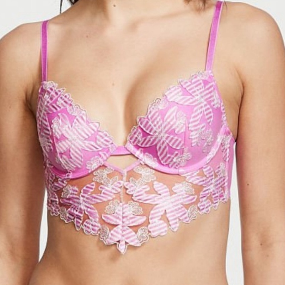 Victoria's Secret Stripe Floral Appliqué underwire Bra 38D
